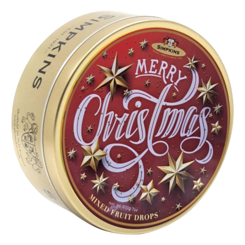 Merry Christmas - Mixed Fruits Drops Festive Limited Edition Simpkins Traditional Travel Sweets Tin 200g